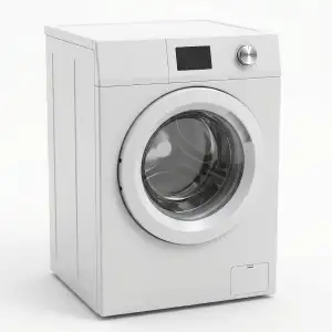 Standard white front-loading washing machine, typical of the appliances we diagnose during washer repair calls in Winnipeg